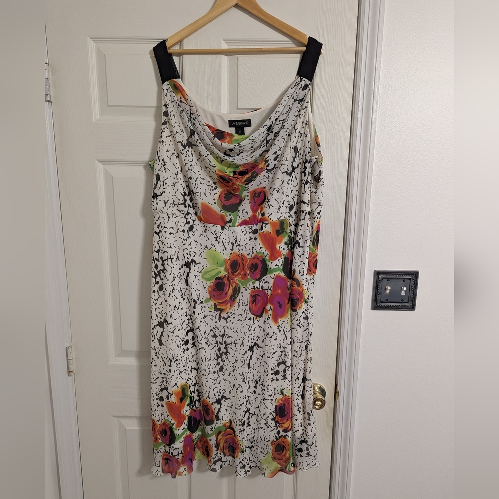 Lane Bryant Dress red white black floral sleeveless bias cut size 28 NWT